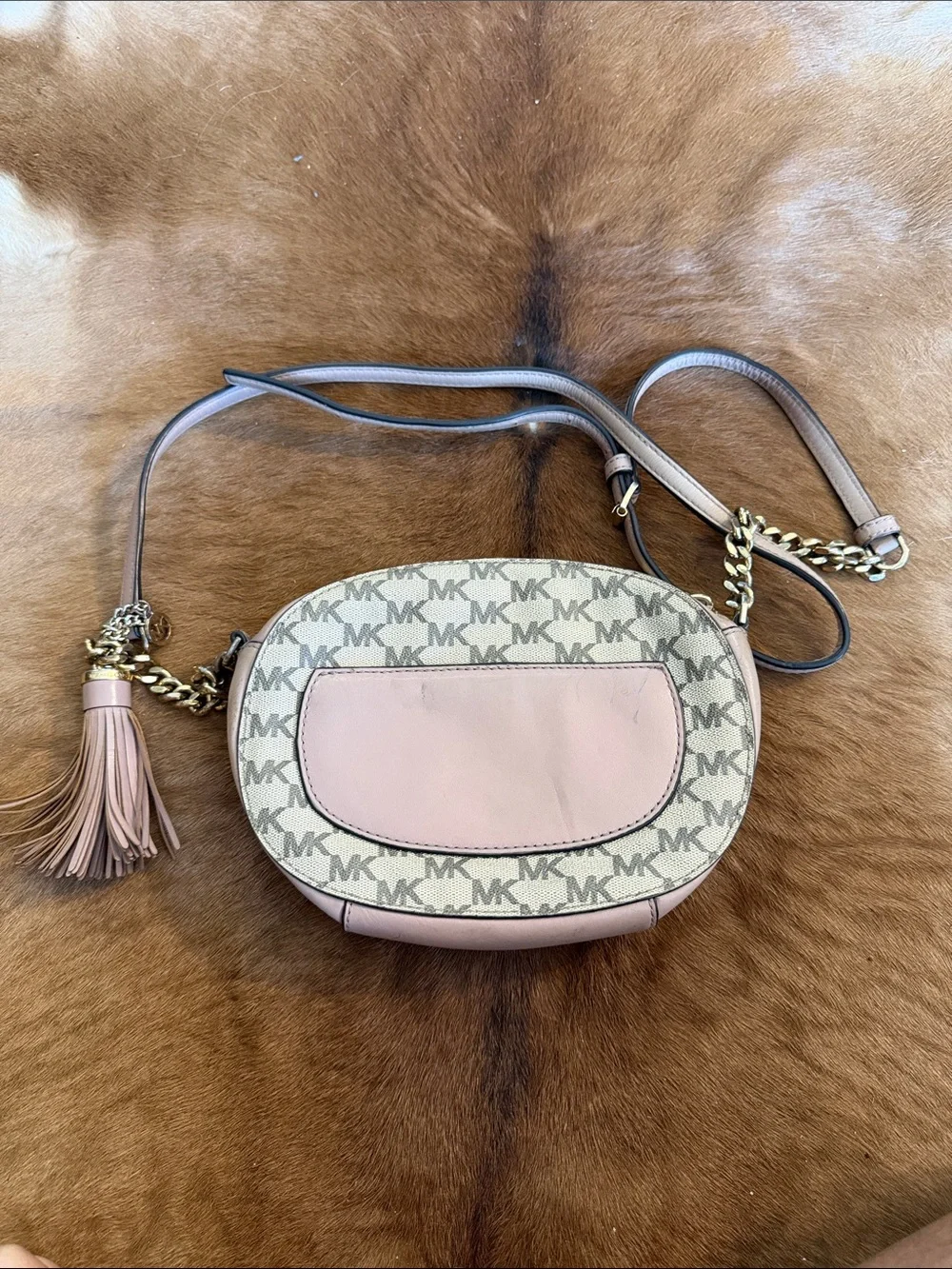 $298 Michael Kors Old Rose Signature Leather Floral Applique Ginny Crossbody Bag
